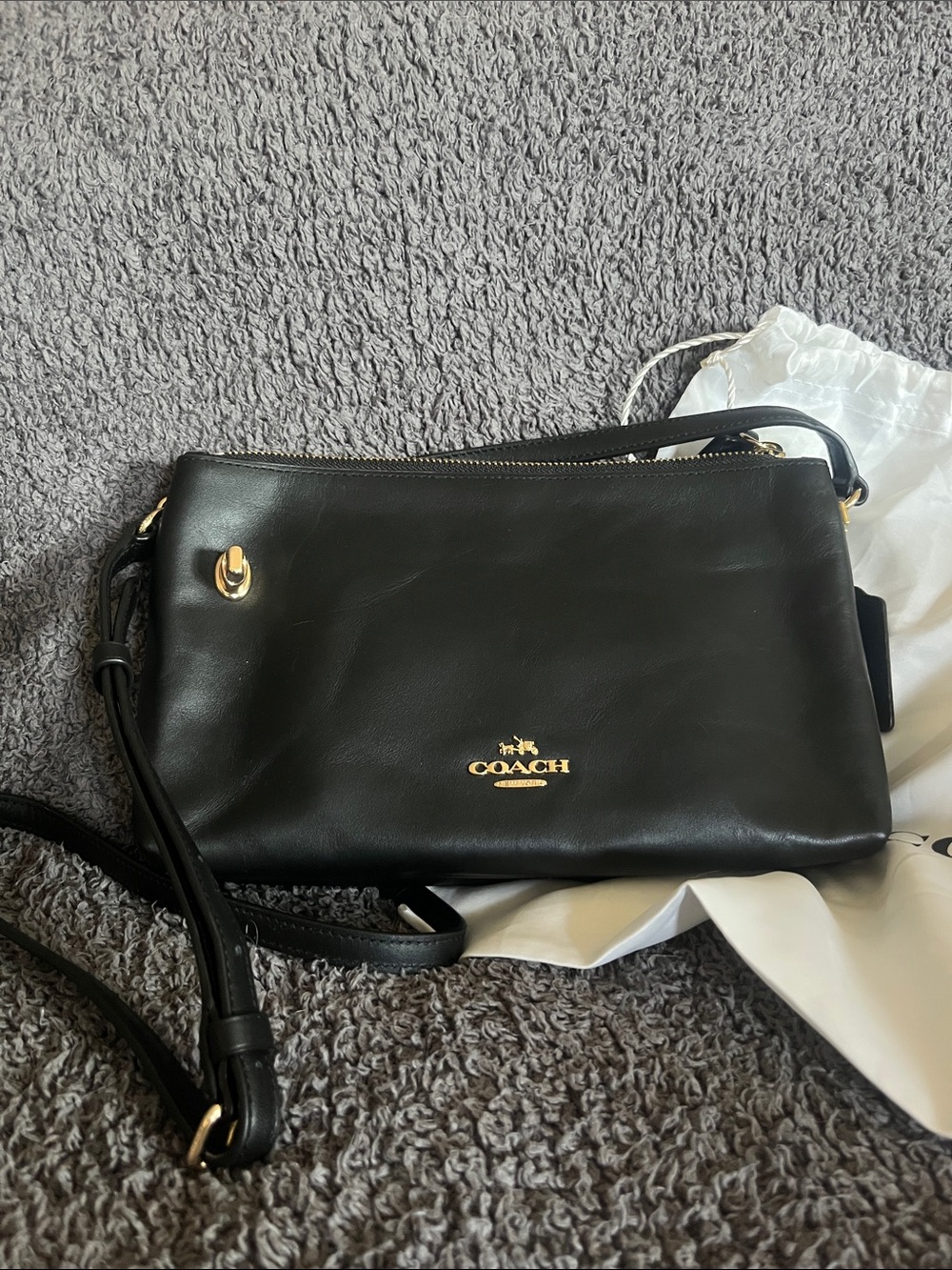 Coach Black Leather Crossbody with Gold Logo